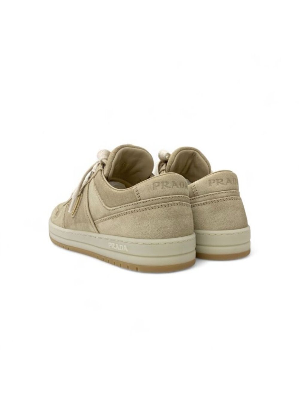 Prada Downtown Sneakers Shoes Delave Suede Beige Gold Logo - Picture 4 of 10